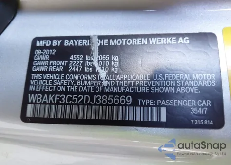 2013 BMW 328 Xi from USA, damaged, VIN WBAKF3C52DJ385669